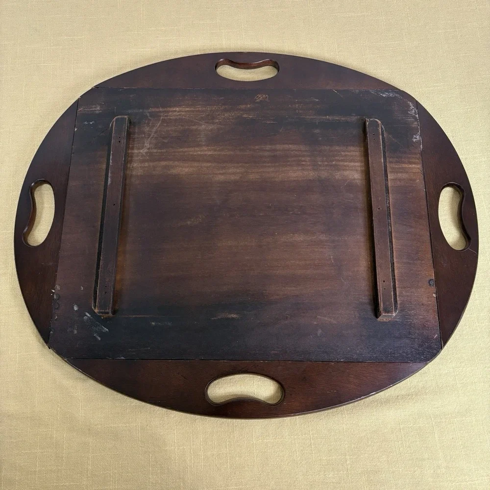 Vintage Mahogany Butlers Tray Folding Handles With Brass Hinges 70s - Tray Only